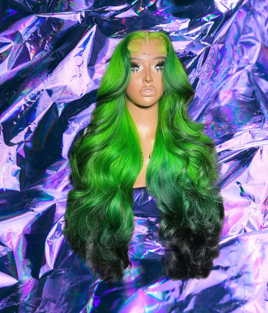 Miana - Green Four Tone Wavy 100% Human Hair Lace Front Wig