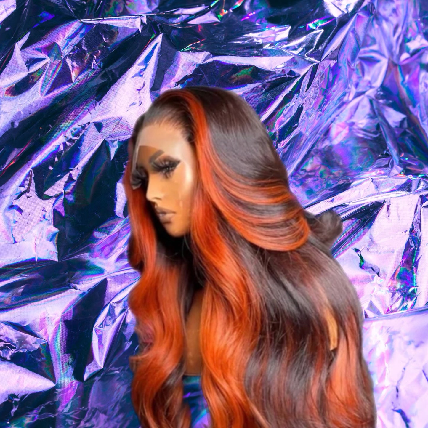 Claire - Black & Ginger Wavy 100% Human Hair Lace Front Wig