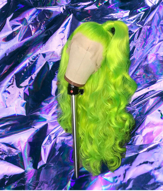 Soul - Fluorescent Green Wavy 100% Human Hair Lace Front Wig