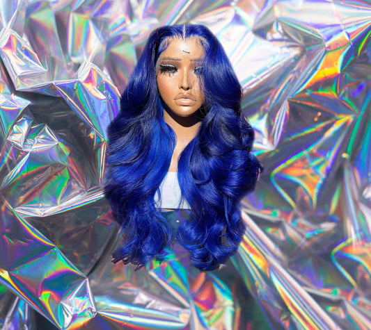 Danni - Ocean Blue Wavy 100% Human Hair Lace Front Wig