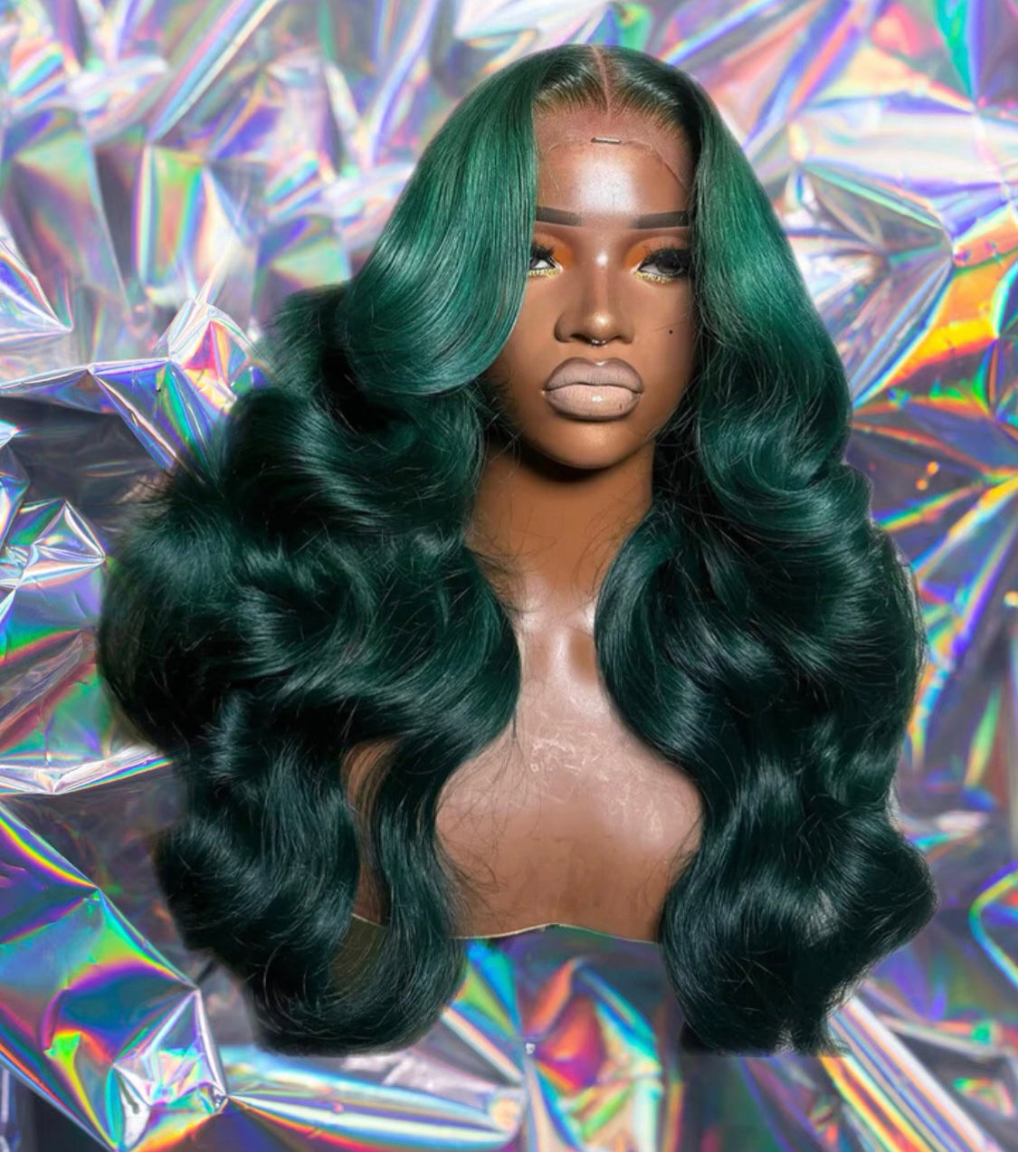 Molly - Dark Green Wavy 100% Human Hair Lace Front Wig