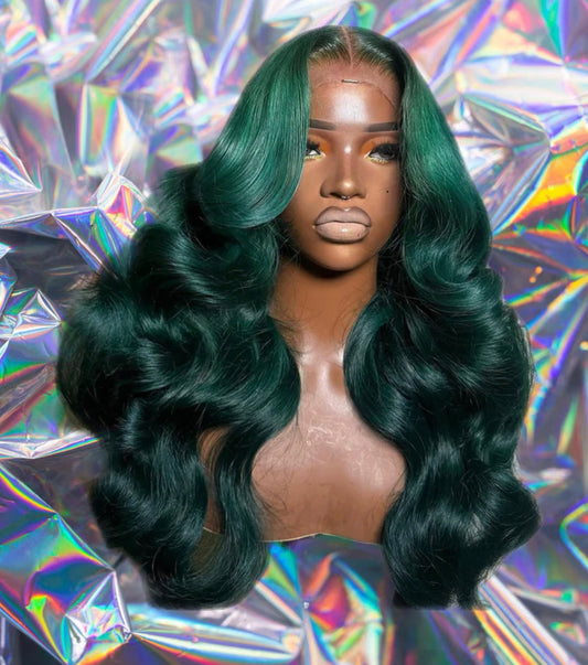 Molly - Dark Green Wavy 100% Human Hair Lace Front Wig
