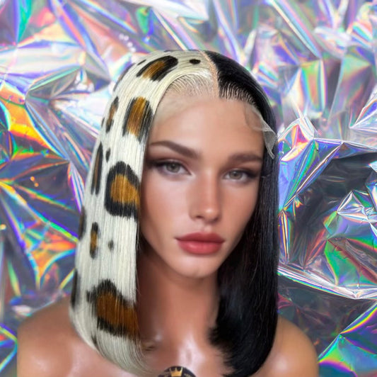 Vita - Animal Print Black & Blonde Straight Premium Remy 100% Human Hair Lace Front Wig