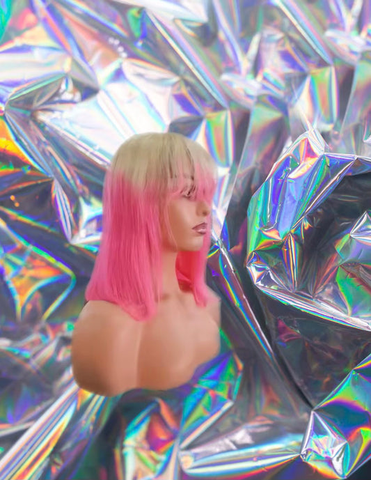 Stacia - Pink & Blonde Fringe/Bang Deep Ombré Straight Human Hair Lace Front Wig