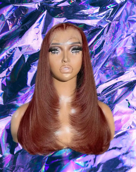 Sofiann - Red & Chocolate Brown Layered Straight 100% Human Hair Lace Front Wig