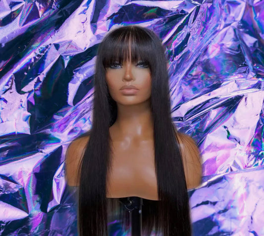 Zalia - Black Fringe Straight 100% Human Hair Lace Front Wig