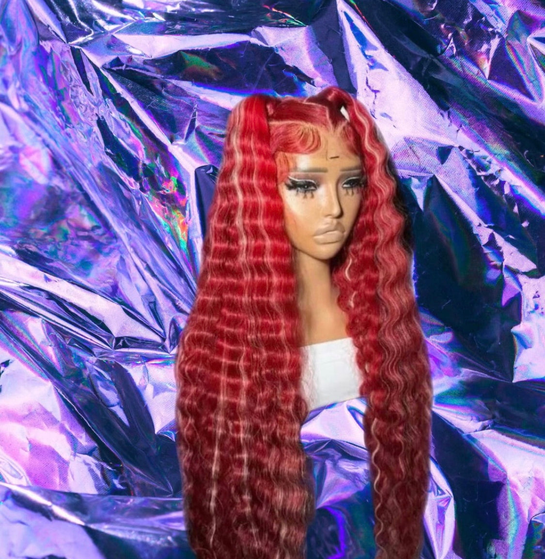 Bonnie - Red with Blonde Highlights Wavy 100% Human Hair Lace Wig