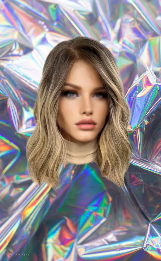 Franie - Texan Dark Blonde Light Brown Roots Loose Wave 100% Human Hair Lace Front Wig