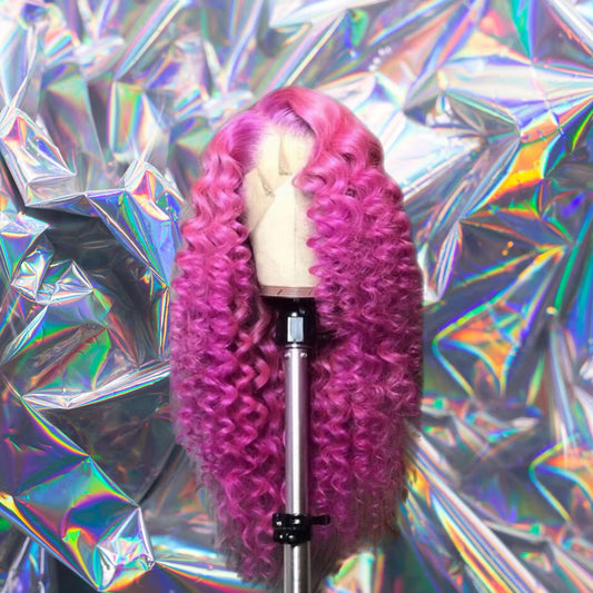 Nilan - Hot Pink Curly Wavy 100% Human Hair Lace Front Wig