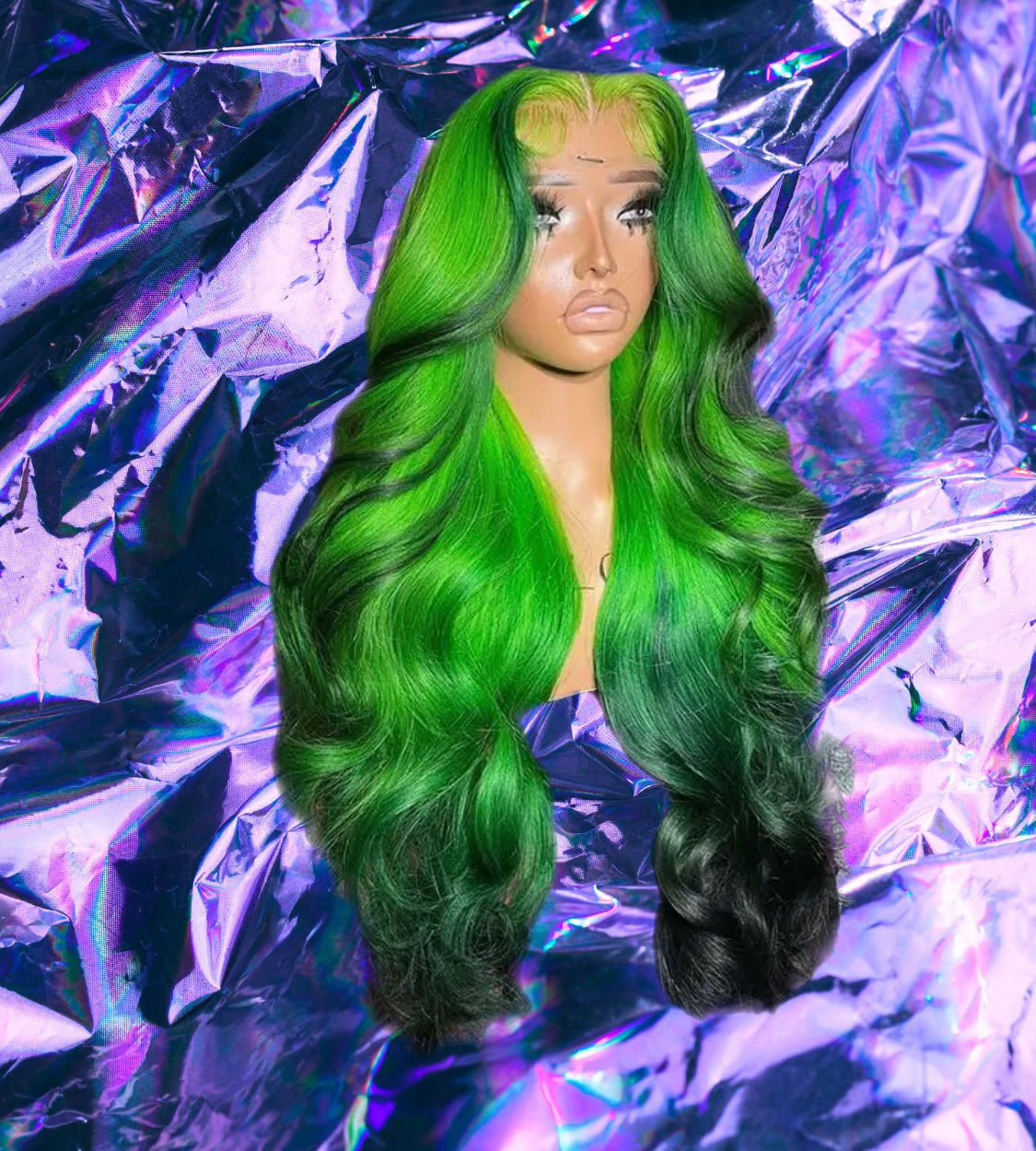 Miana - Green Four Tone Wavy 100% Human Hair Lace Front Wig