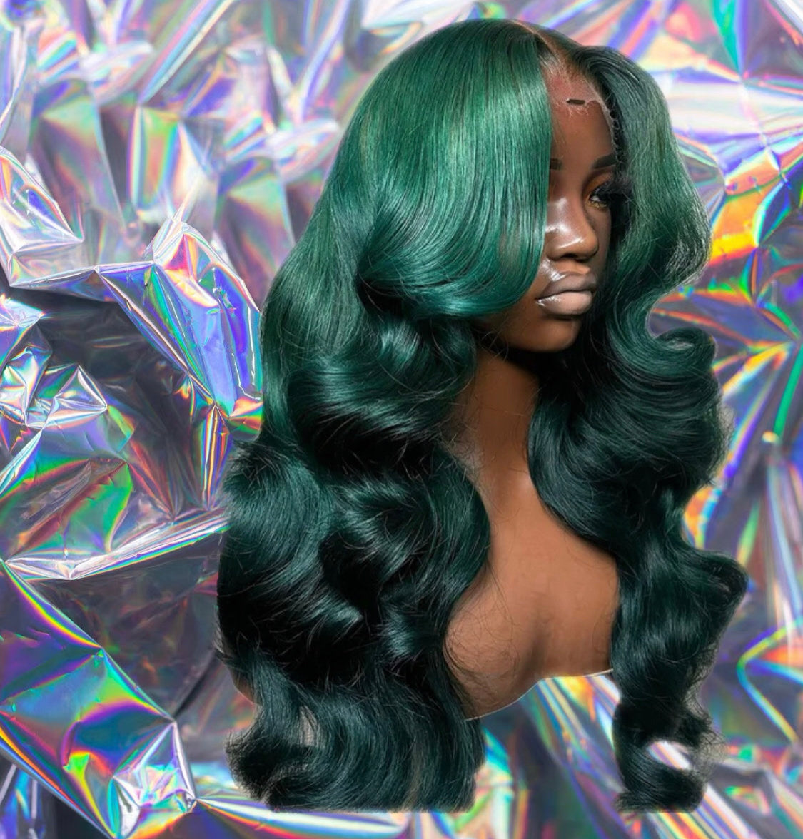 Molly - Dark Green Wavy 100% Human Hair Lace Front Wig