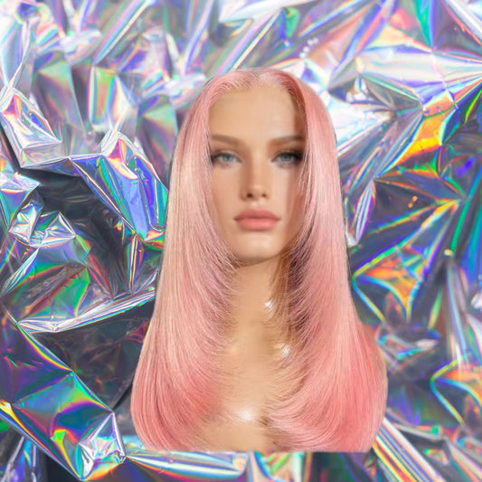 Natalie - Strawberry Light Pink Layered Straight 100% Human Hair Lace Front Wig