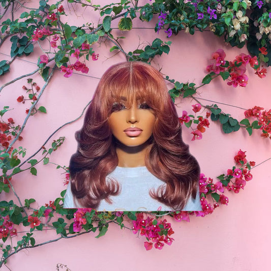 Meg - Red & Brown Fusion Fringe Wavy 100% Human Hair Lace Front Wig