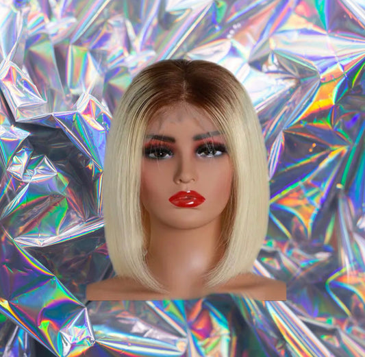 Yulia - Rooted Blonde Dark Brown Bob 100% Human Hair Lace Front Wig