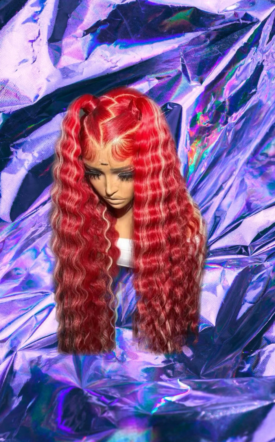 Bonnie - Red with Blonde Highlights Wavy 100% Human Hair Lace Wig