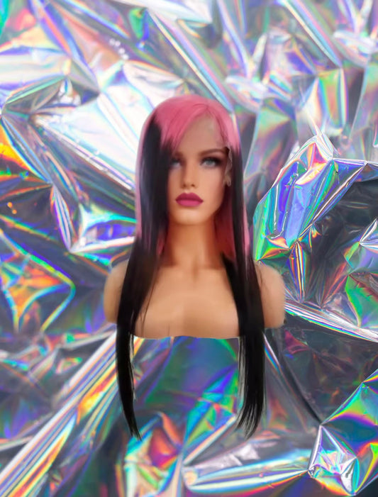 Kat Von - Pink & Black Wild Jagged Ombré Straight Human Hair Lace Front Wig