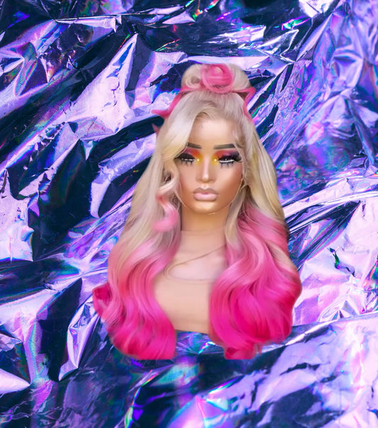 Princess - Pink & Blonde Loose Wave Human Hair Lace Front Wig