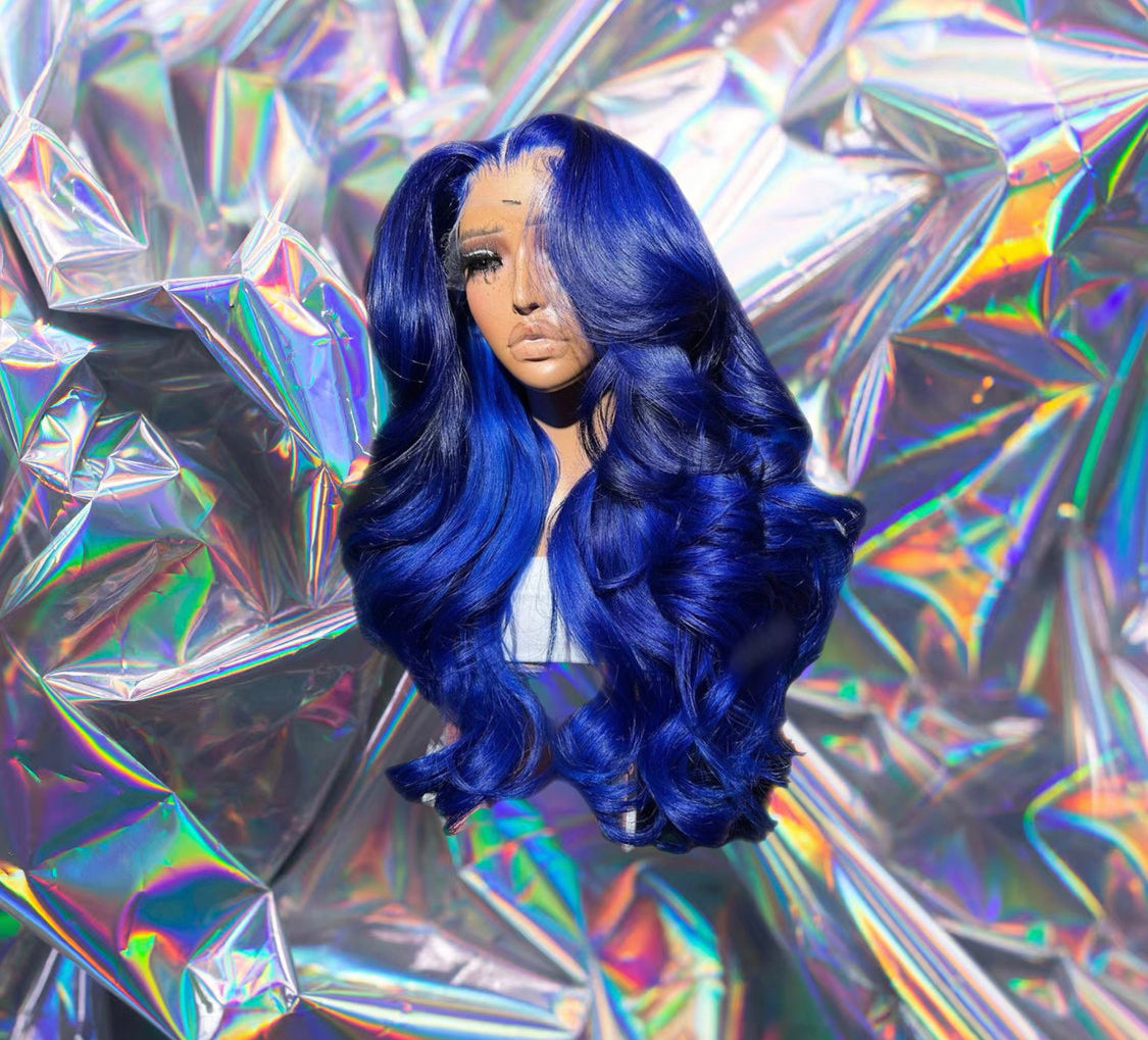 Danni - Ocean Blue Wavy 100% Human Hair Lace Front Wig