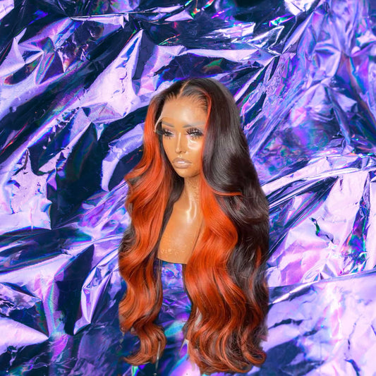Claire - Black & Ginger Wavy 100% Human Hair Lace Front Wig