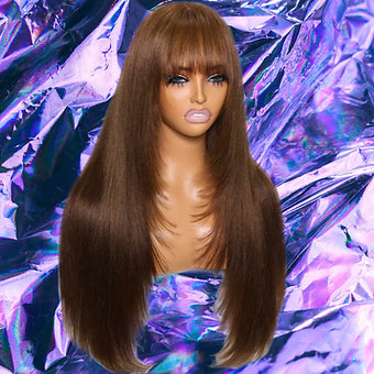 Bella - Chocolate Brown Bang Straight Human Hair Lace Front Wig