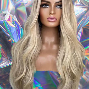 Luisa - Ash Blonde Highlights Loose Wave 100% Human Hair Lace Front Wig