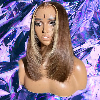 Kian - Brown & Blonde Skunk Layered 100% Human Hair Lace Front Wig