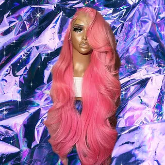 Mila - Pink Wavy 100% Human Hair Lace Front Wig