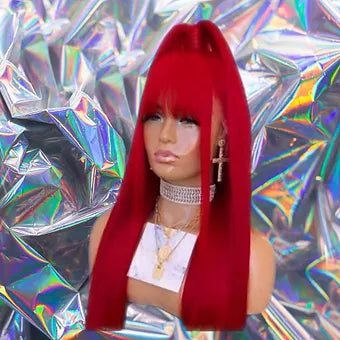 Milly - Red Fringe Bang Straight 100% Human Hair Lace Front Wig