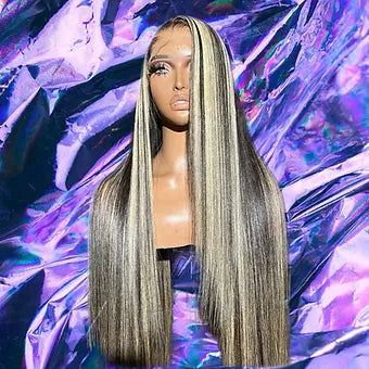 Nella - Black & Blonde Highlights Straight 100% Human Hair Lace Front Wig