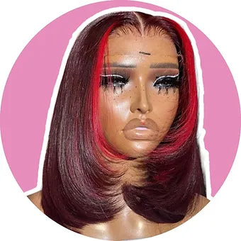 Prima - Burgundy Red Skunk Bob 100% Human Hair Lace Front Wig