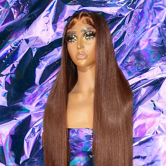 Tasha - Brown Straight 100% Human Hair Lace Front Wig