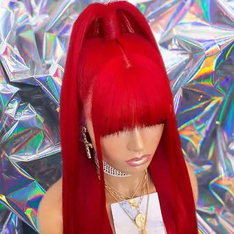 Milly - Red Fringe Bang Straight 100% Human Hair Lace Front Wig