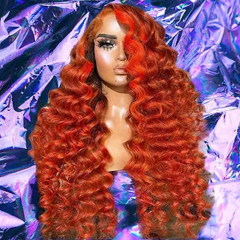Tiara - Red Loose Curls 100% Human Hair Lace Front Wig
