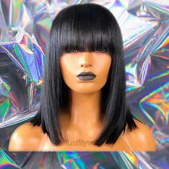 Stella - Black Bob Straight 100% Human Hair Lace Front Wig