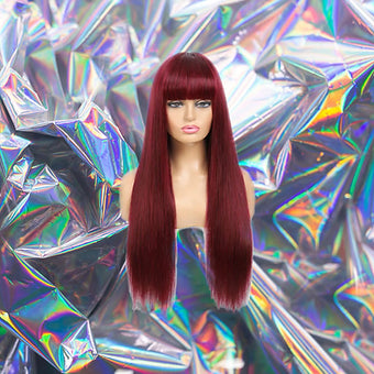 Coco - Burgundy Red Fringe Straight 100% Human Hair Lace Front Wig