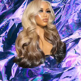 Fiorella - Blonde Ombre Three Tone Wavy 100% Human Hair Lace Front Wig