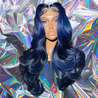 Xilia - Midnight Blue Wavy 100% Human Hair Lace Front Wig