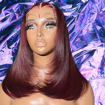 Olanna - Burgundy Layered Straight 100% Human Hair Lace Front Wig