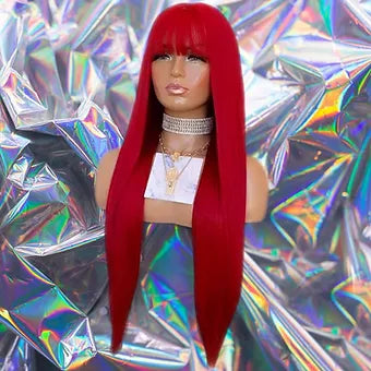 Milly - Red Fringe Bang Straight 100% Human Hair Lace Front Wig