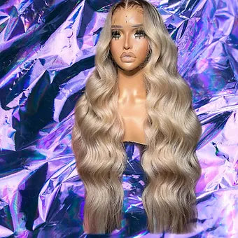 Ashlynn - Black & Blonde Ombre Wavy 100% Human Hair Lace Front Wig