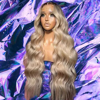 Ashlynn - Black & Blonde Ombre Wavy 100% Human Hair Lace Front Wig