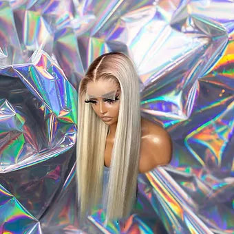 Clara - Platinum Blonde Ombre 100% Human Hair Lace Front Wig