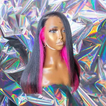 Ebony - Black & Pink Straight 100% Human Hair Lace Front Wig