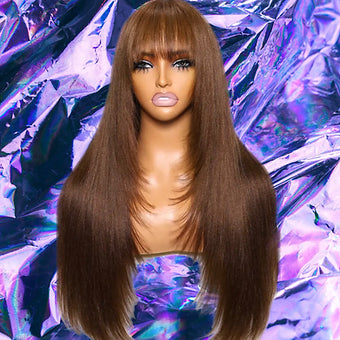 Bella - Chocolate Brown Bang Straight Human Hair Lace Front Wig