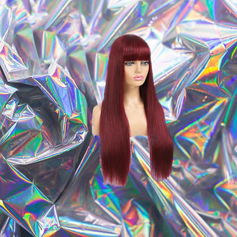 Coco - Burgundy Red Fringe Straight 100% Human Hair Lace Front Wig