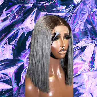 Maria - Rooted Gray Bob 100% Human Hair Lace Front Wig